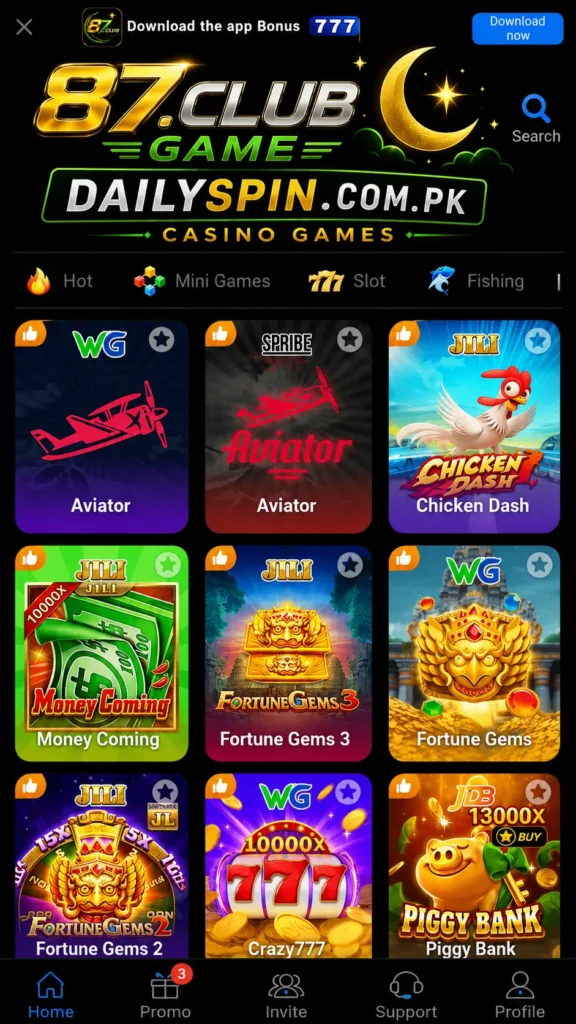87Club game availabe games screenshot