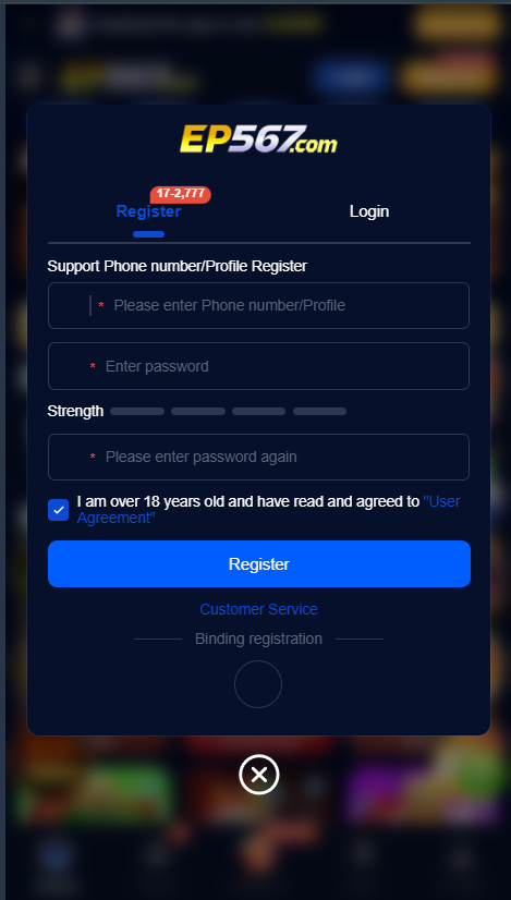ep567 game register account screenshot