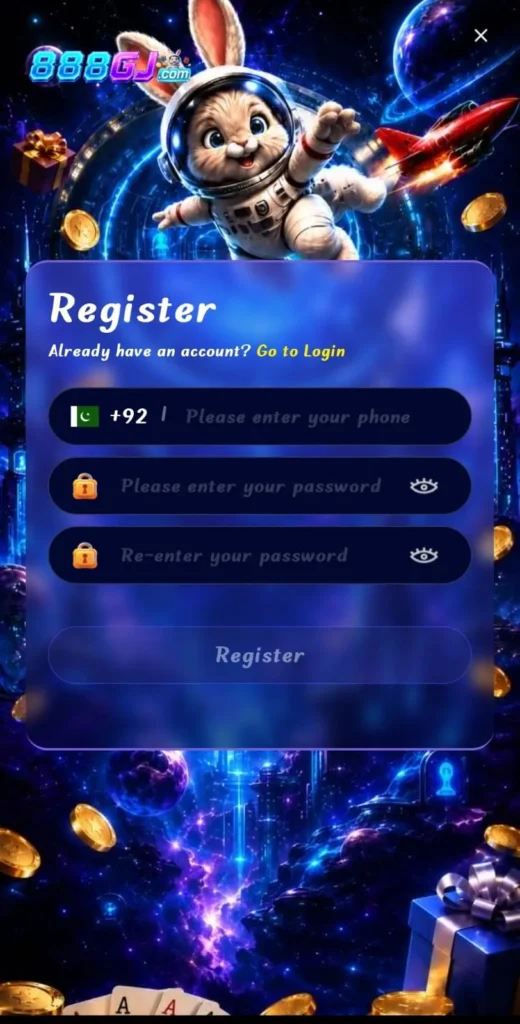 888gj game account register screenshot